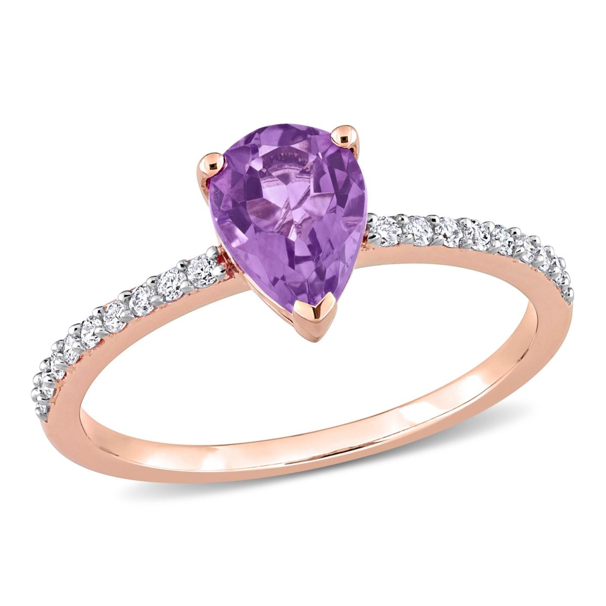 Pear Shape Amethyst and 1/7 CT TW Diamond Ring in 14k Rose Gold