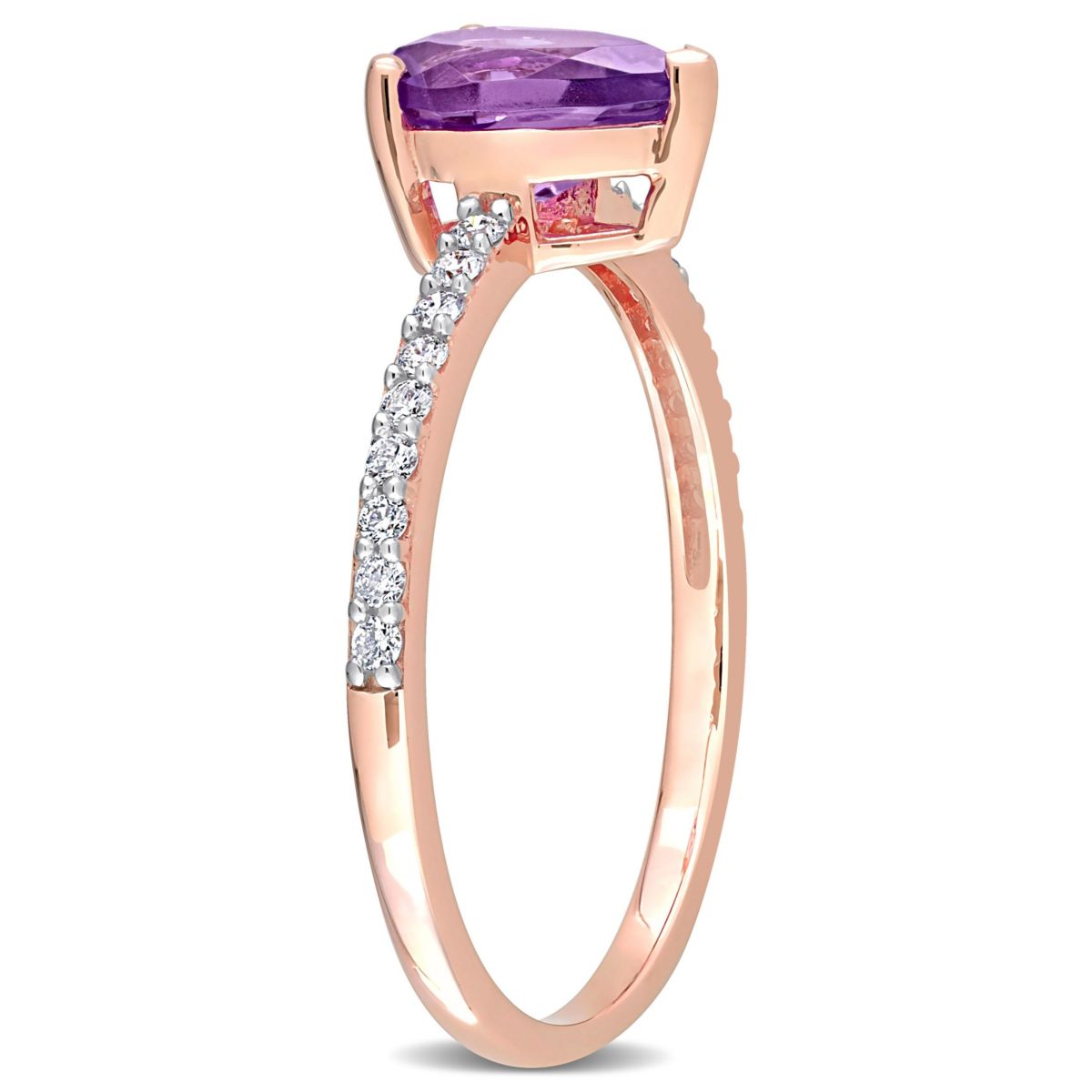 Pear Shape Amethyst and 1/7 CT TW Diamond Ring in 14k Rose Gold