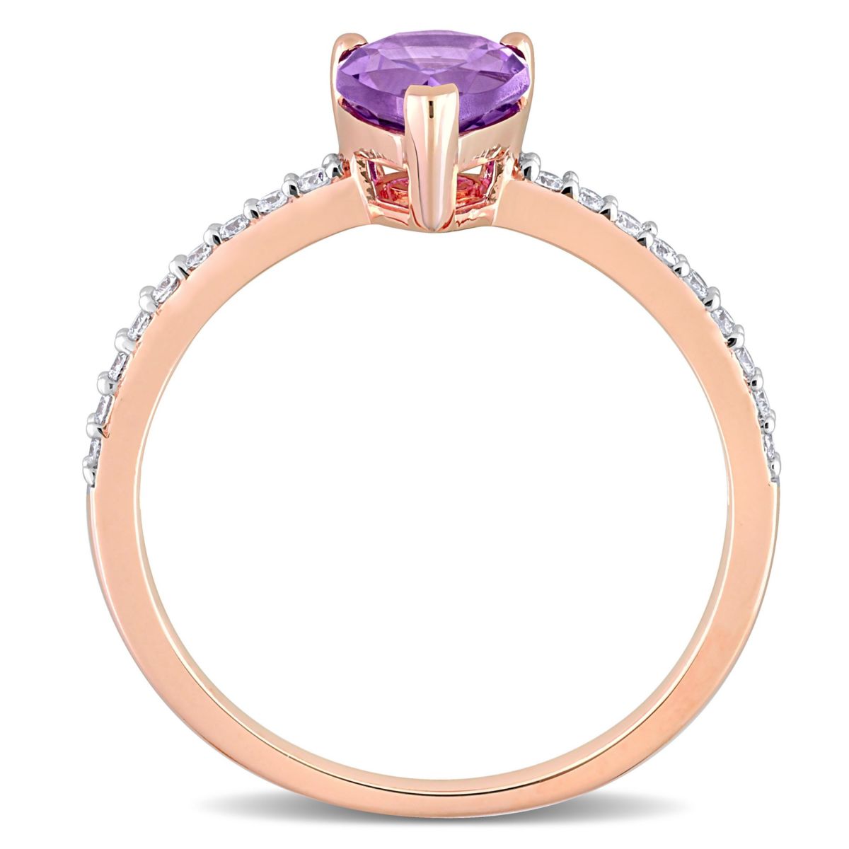 Pear Shape Amethyst and 1/7 CT TW Diamond Ring in 14k Rose Gold