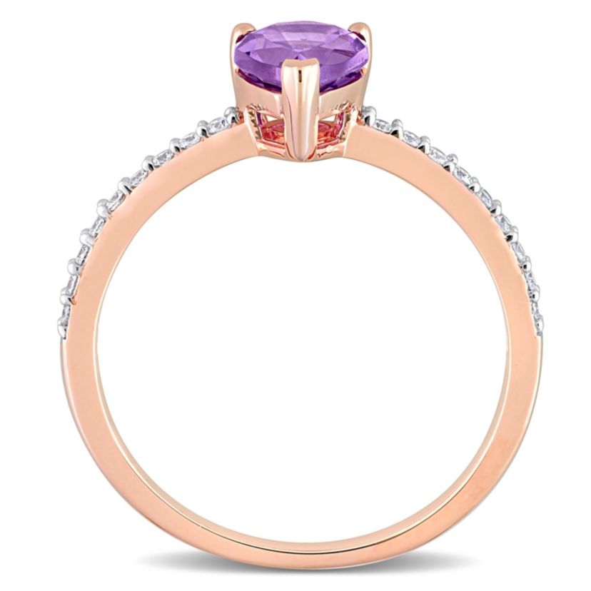 Pear Shape Amethyst and 1/7 CT TW Diamond Ring in 14k Rose Gold