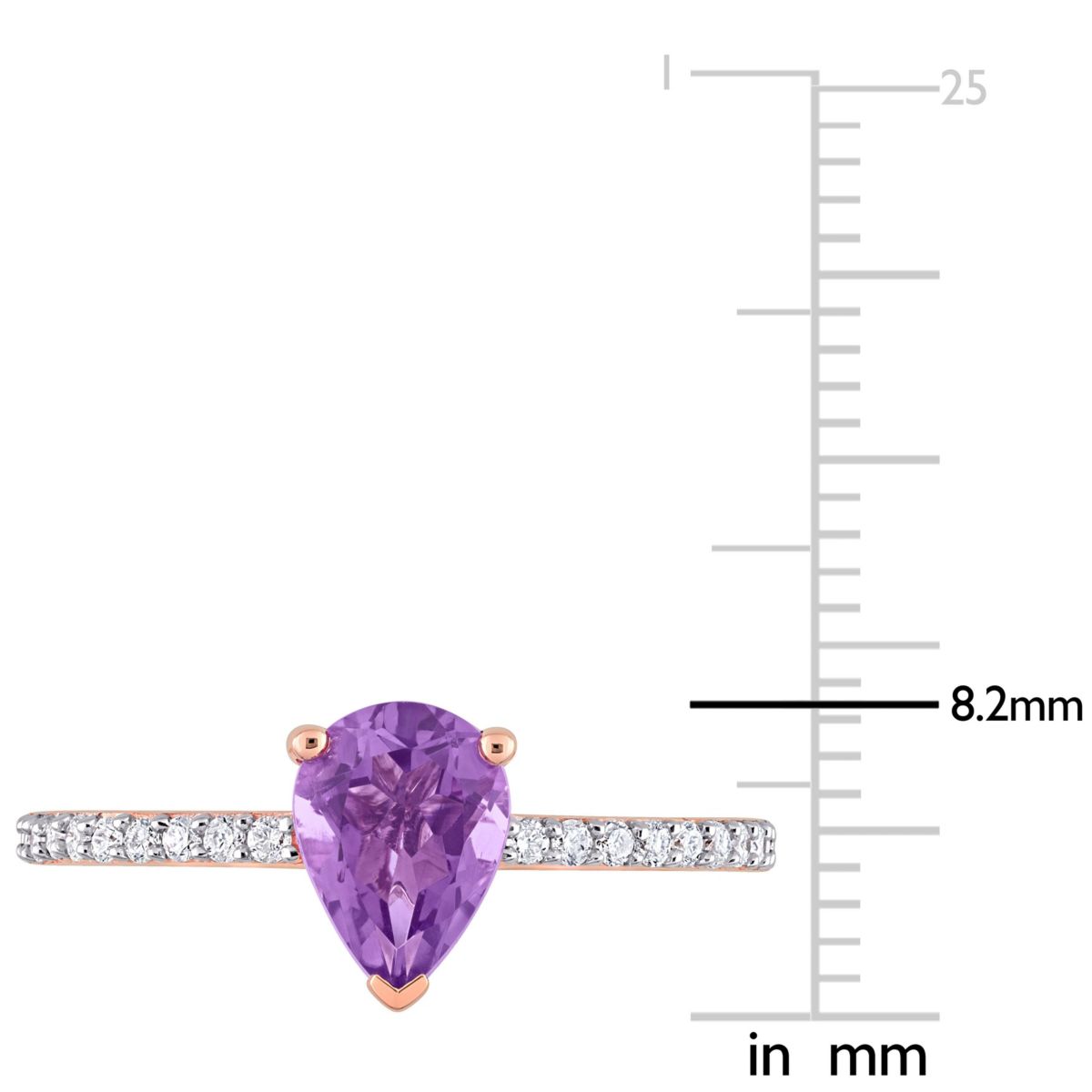 Pear Shape Amethyst and 1/7 CT TW Diamond Ring in 14k Rose Gold