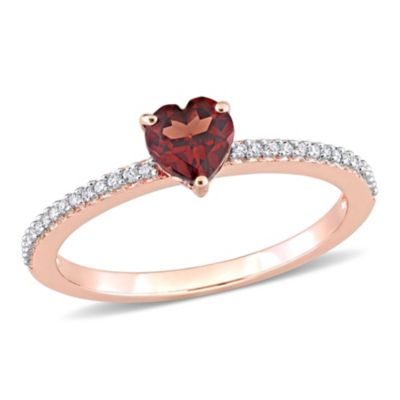 Heart Shaped Garnet and 1/10 CT TW Diamond Promise Ring 10k Rose Gold