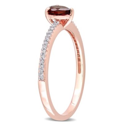 Heart Shaped Garnet and 1/10 CT TW Diamond Promise Ring 10k Rose Gold