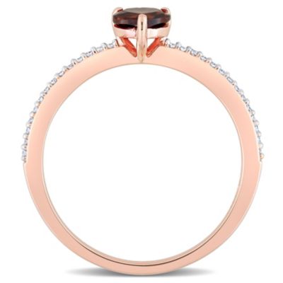 Heart Shaped Garnet and 1/10 CT TW Diamond Promise Ring 10k Rose Gold