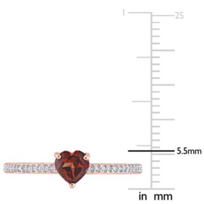 Heart Shaped Garnet and 1/10 CT TW Diamond Promise Ring 10k Rose Gold