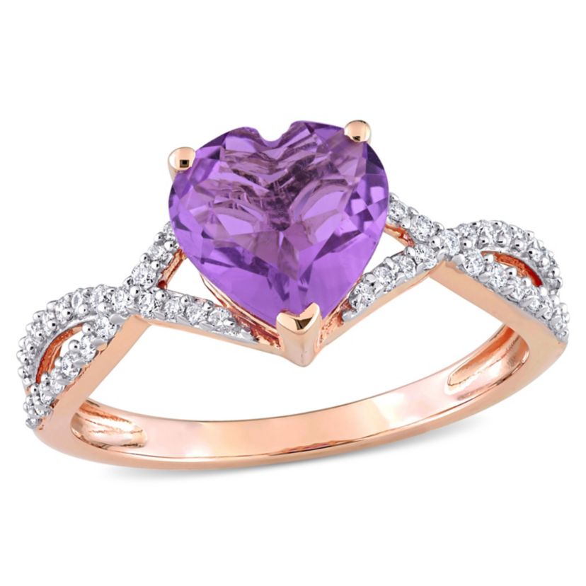 Heart Amethyst and 1/5 CT TW Diamond Infinity Ring in 14k Rose Gold