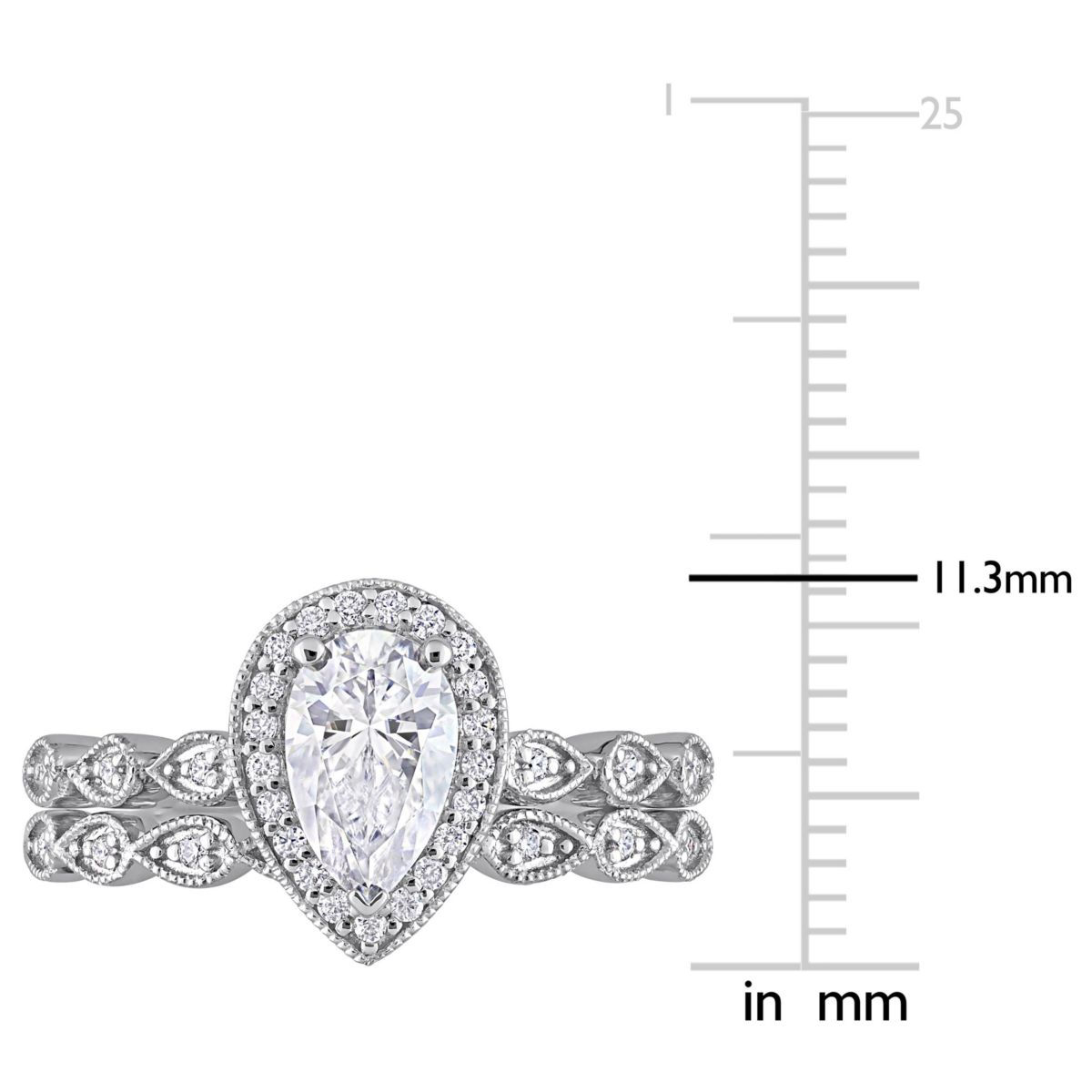 Lab Created Created Moissanite Teardrop Halo Bridal Ring Set in Sterling Silver