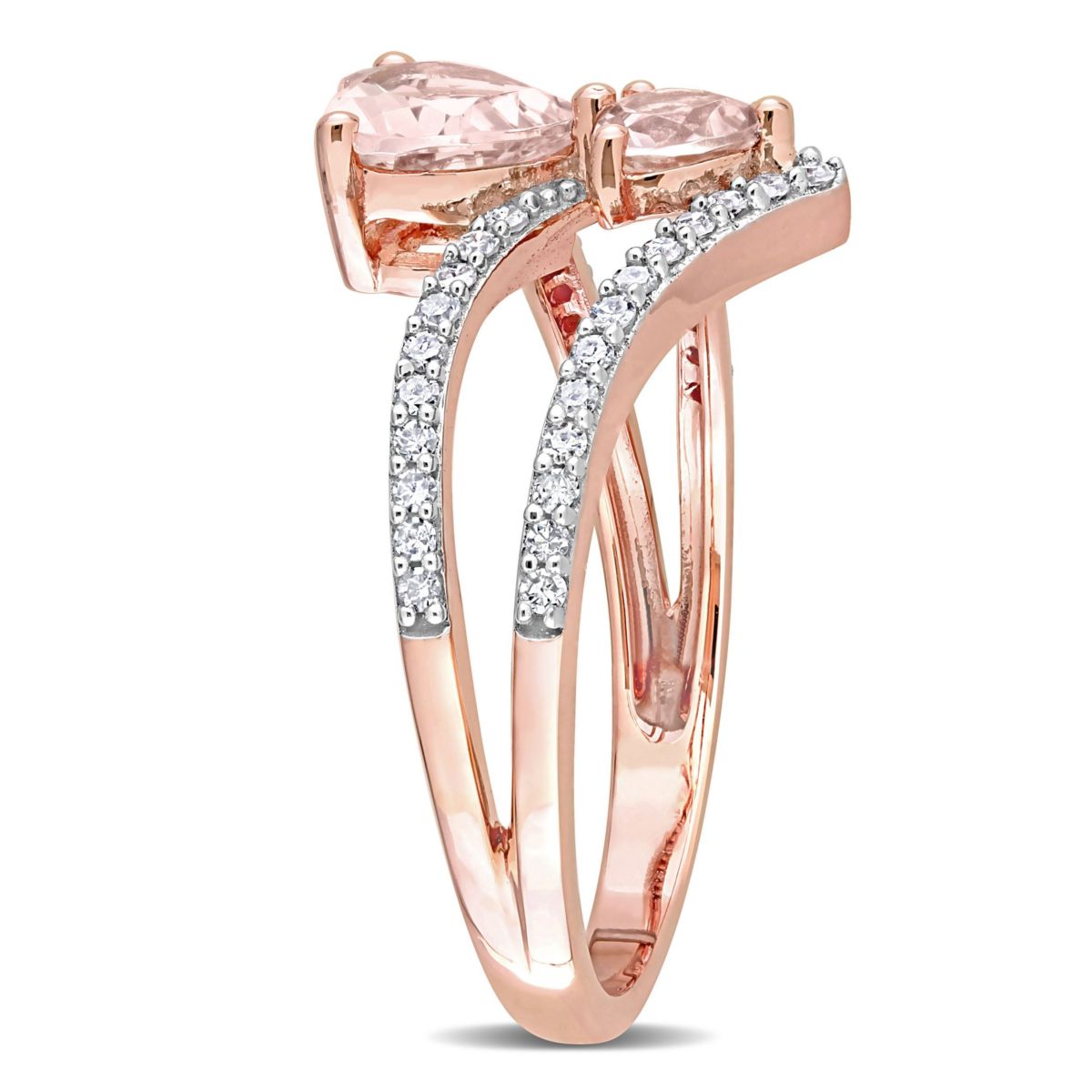 Heart Shape Morganite and 1/4 CT Diamond 2-Stone Open Ring in 10k Rose Gold