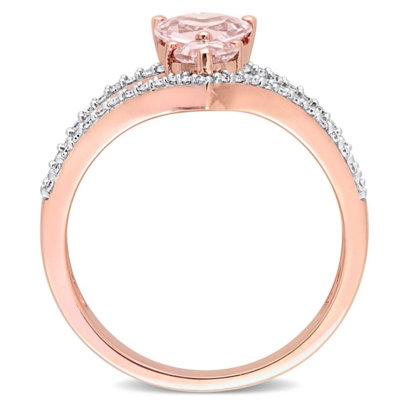 Heart Shape Morganite and 1/4 CT Diamond 2-Stone Open Ring in 10k Rose Gold