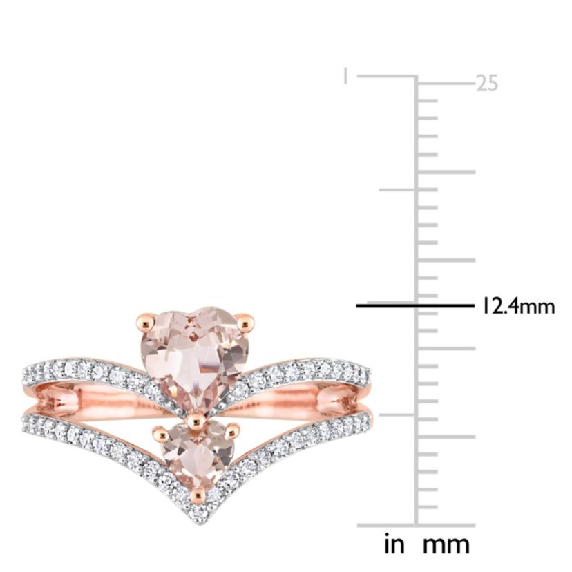 Heart Shape Morganite and 1/4 CT Diamond 2-Stone Open Ring in 10k Rose Gold