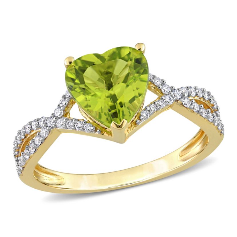 Heart Peridot and 1/5 CT TW Diamond Infinity Ring in 14k Yellow Gold