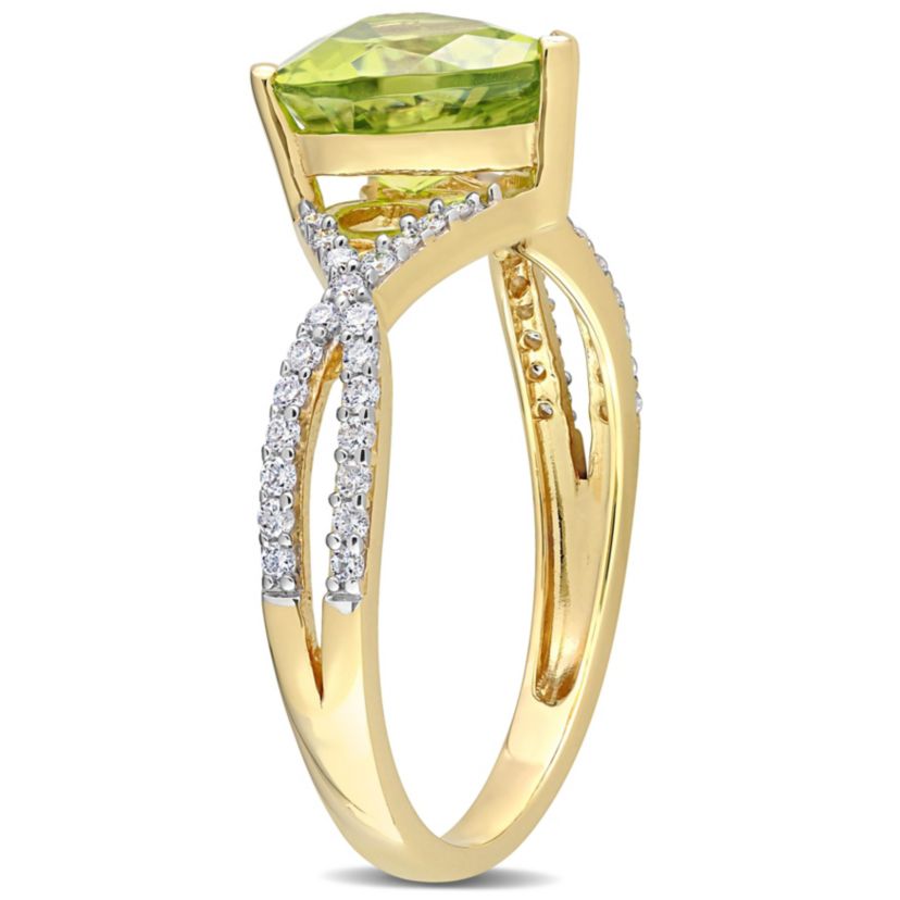 Heart Peridot and 1/5 CT TW Diamond Infinity Ring in 14k Yellow Gold
