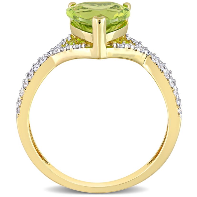 Heart Peridot and 1/5 CT TW Diamond Infinity Ring in 14k Yellow Gold
