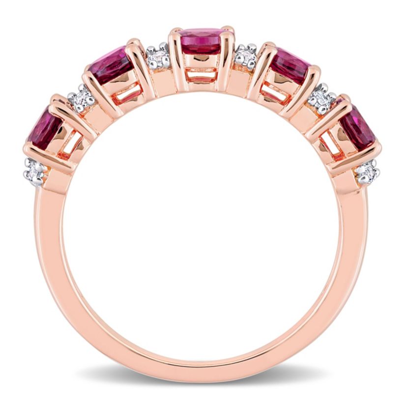 Rhodolite and White Topaz Semi Eternity Ring in Rose Gold Plated Sterling Silver