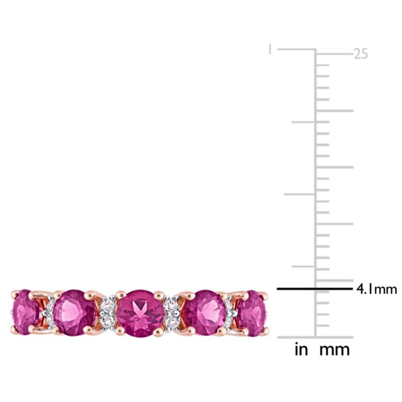 Rhodolite and White Topaz Semi Eternity Ring in Rose Gold Plated Sterling Silver