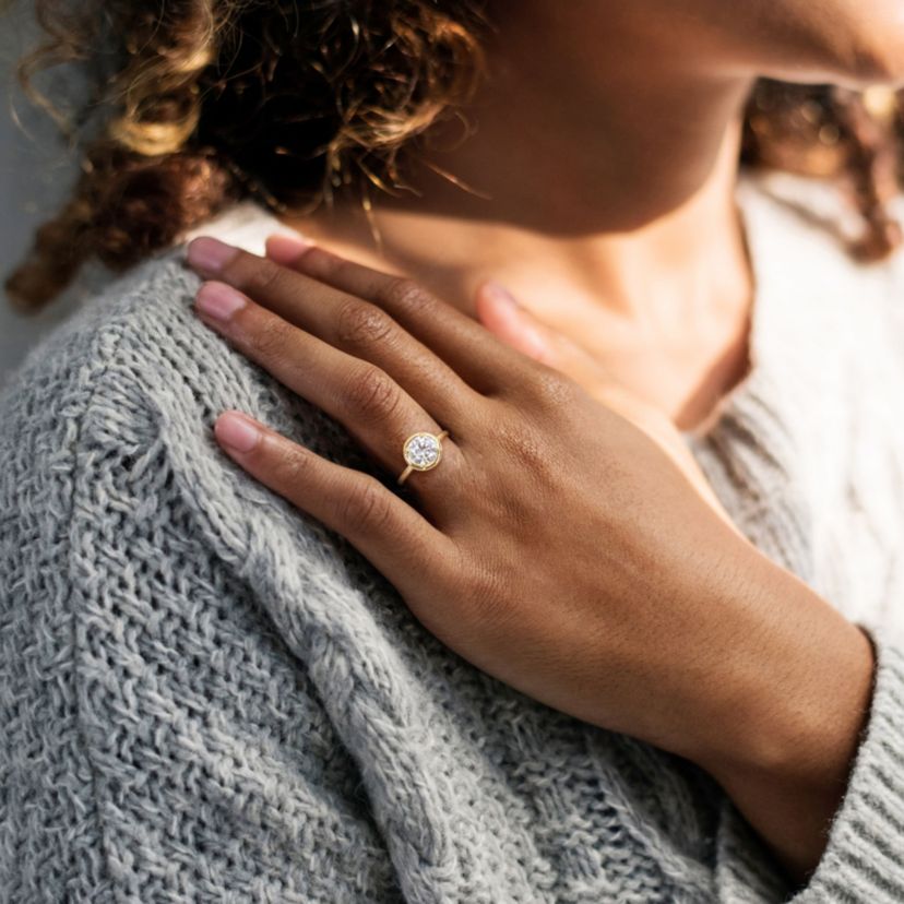 Lab Created Created Moissanite Engagement Ring in 10k Yellow Gold