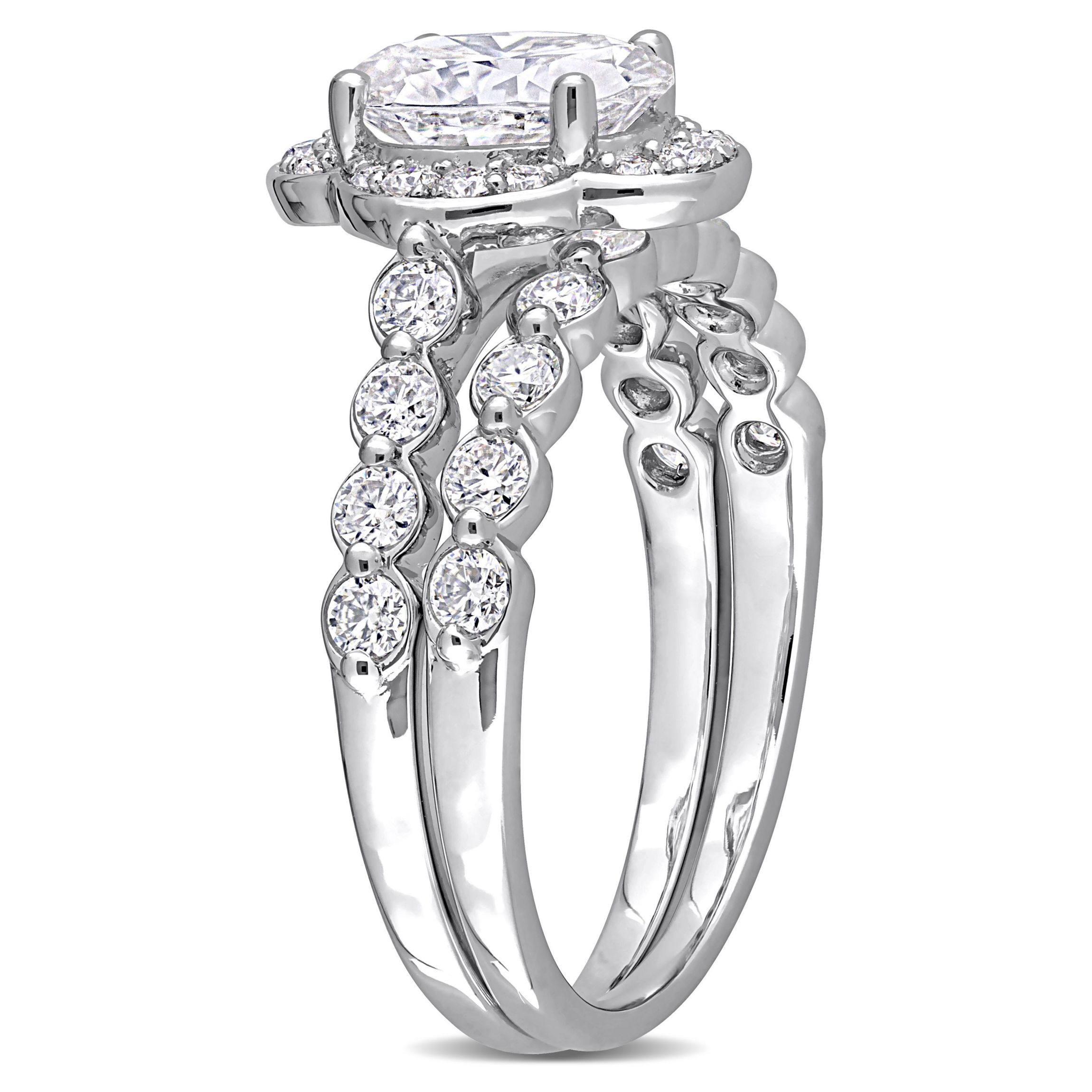 Lab Created Created Moissanite Cluster Halo Bridal Ring Set in Sterling Silver