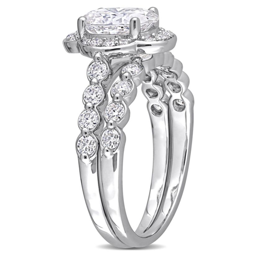 Lab Created Created Moissanite Cluster Halo Bridal Ring Set in Sterling Silver