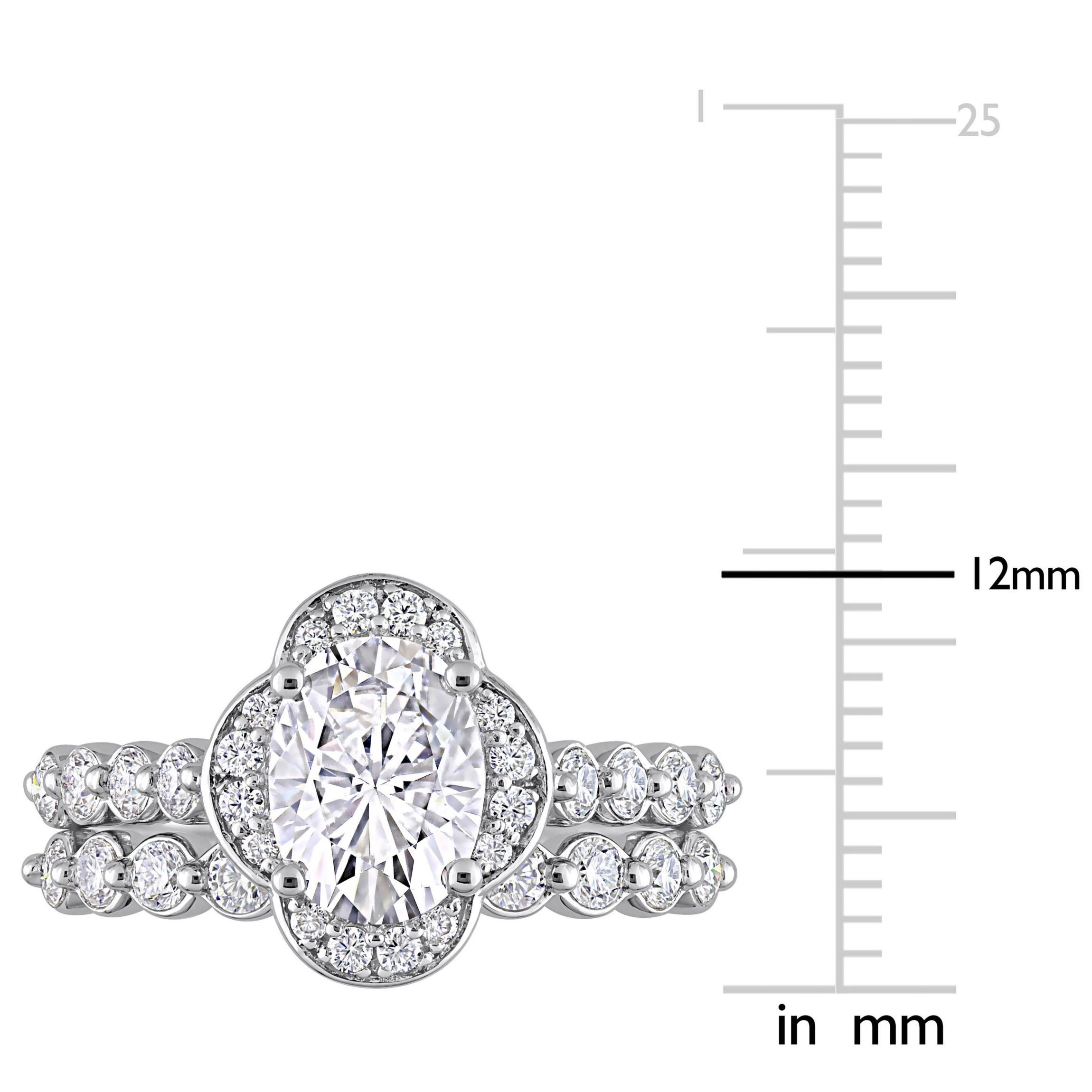 Lab Created Created Moissanite Cluster Halo Bridal Ring Set in Sterling Silver