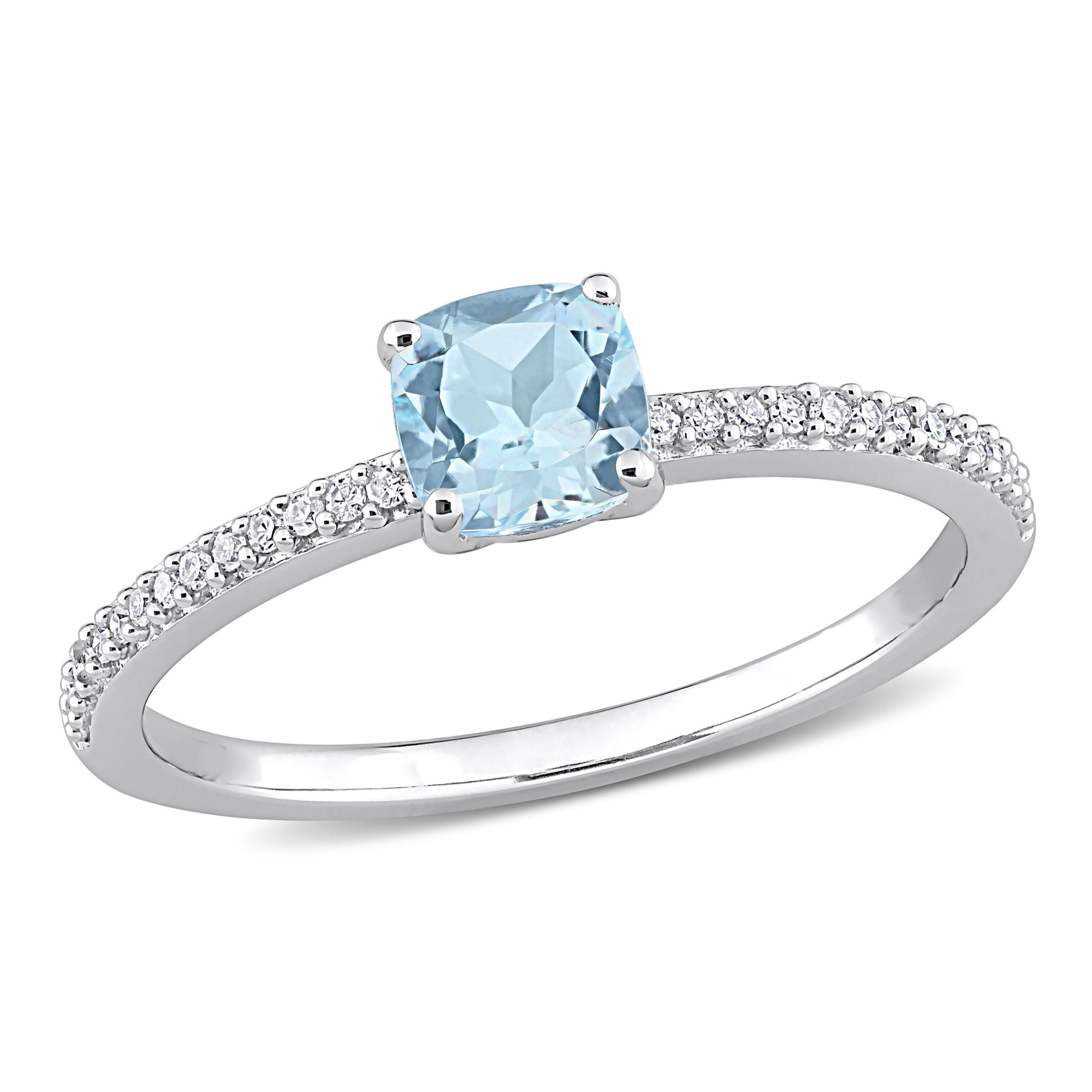Cushion Sky Blue Topaz and 1/10 CT TW Diamond Promise Ring in 10k White Gold