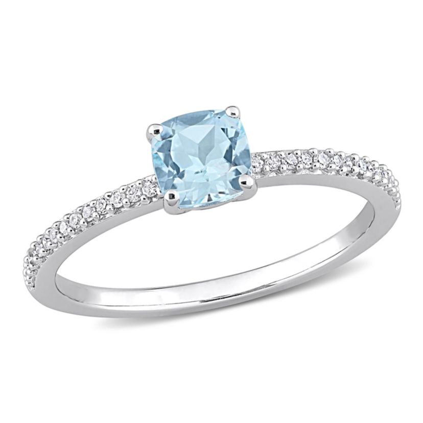 Cushion Sky Blue Topaz and 1/10 CT TW Diamond Promise Ring in 10k White Gold