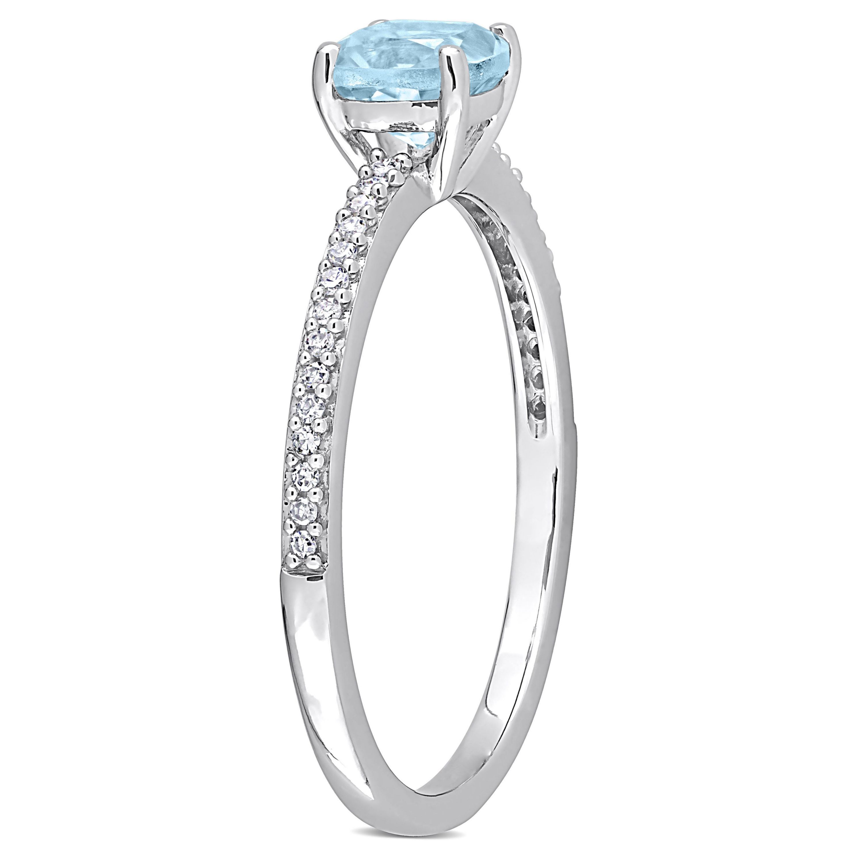 Cushion Sky Blue Topaz and 1/10 CT TW Diamond Promise Ring in 10k White Gold