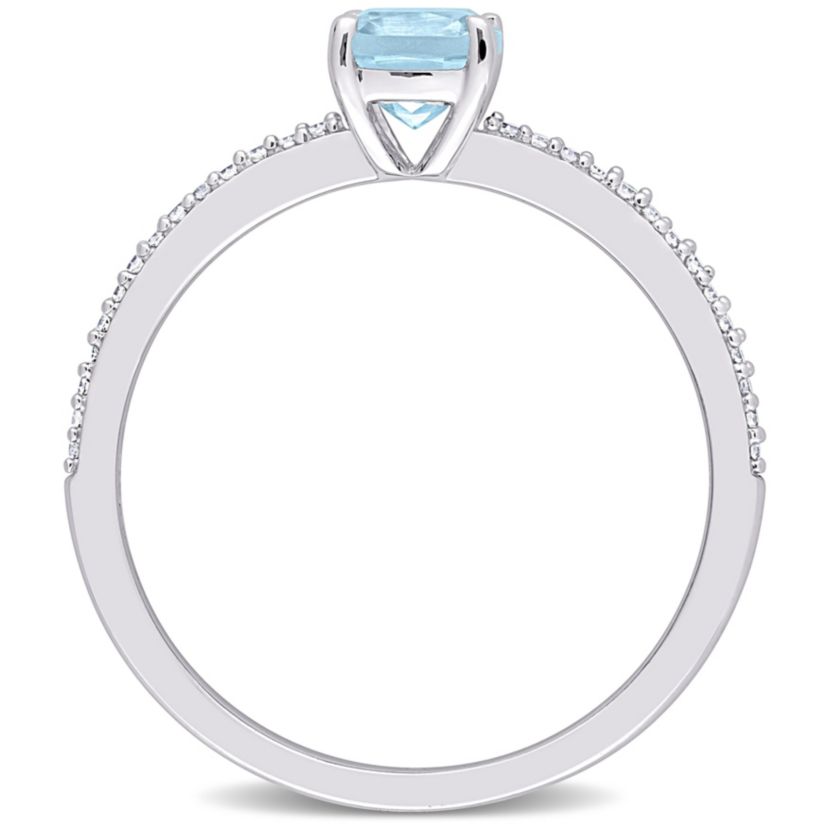 Cushion Sky Blue Topaz and 1/10 CT TW Diamond Promise Ring in 10k White Gold