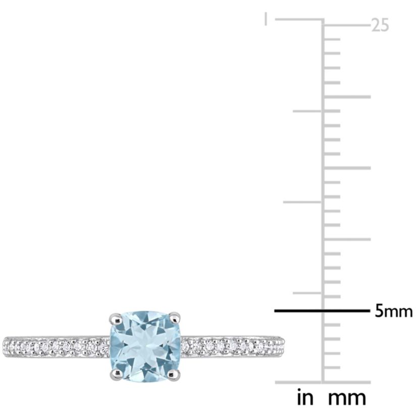 Cushion Sky Blue Topaz and 1/10 CT TW Diamond Promise Ring in 10k White Gold