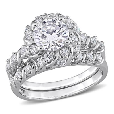 Belk & Co Lab Created Created Moissanite Halo Bridal Ring Set in Sterling Silver, White, 8