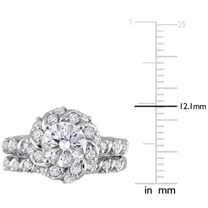 Lab Created Created Moissanite Halo Bridal Ring Set in Sterling Silver