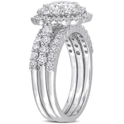 Lab Created 2 CT DEW Moissanite Halo Bridal Ring Set Sterling Silver