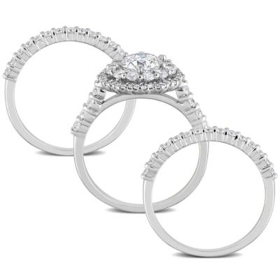 Lab Created 2 CT DEW Moissanite Halo Bridal Ring Set Sterling Silver