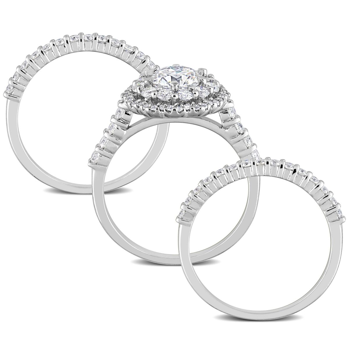 Lab Created 2 CT DEW Created Moissanite Halo Bridal Ring Set in Sterling Silver