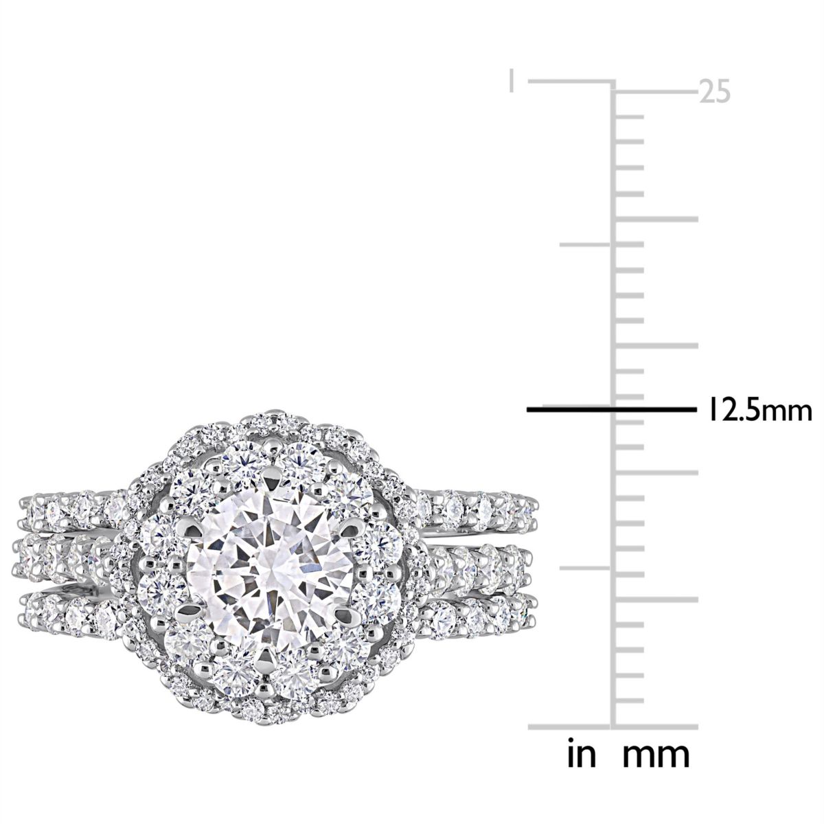 Lab Created 2 CT DEW Created Moissanite Halo Bridal Ring Set in Sterling Silver