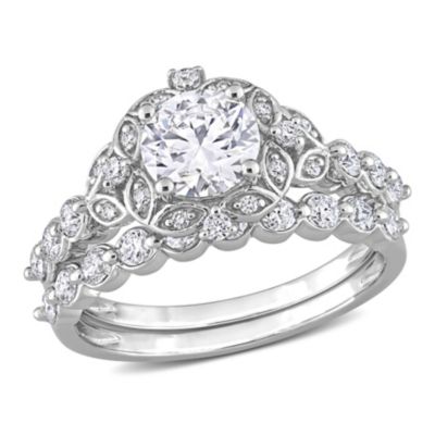 Belk & Co Lab Created Created Moissanite Halo Bridal Ring Set in Sterling Silver, White, 11