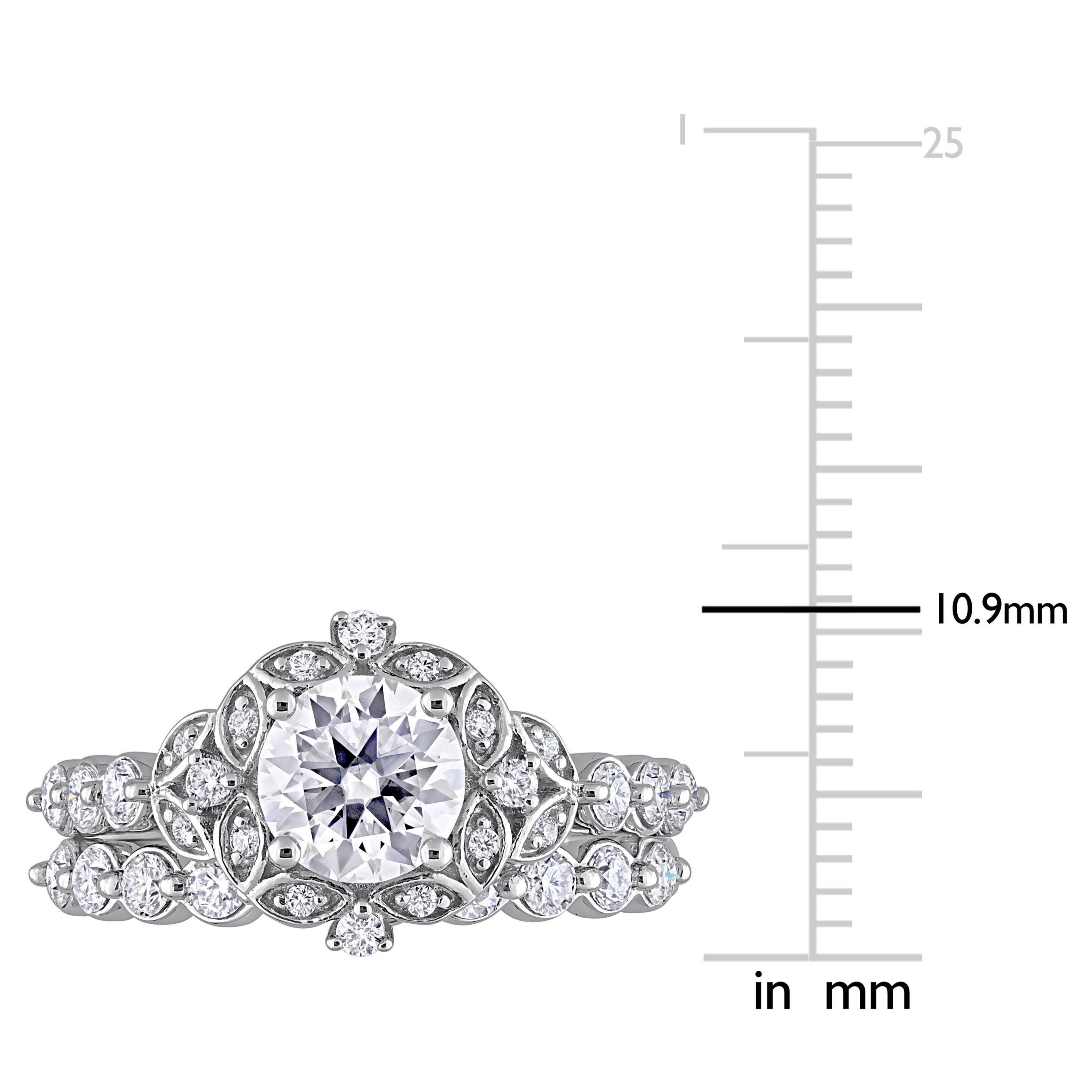 Lab Created Created Moissanite Halo Bridal Ring Set in Sterling Silver