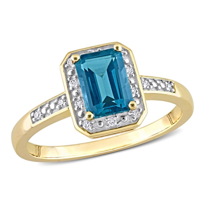London Blue Topaz and Diamond Accent Halo Ring in 14k Yellow Gold