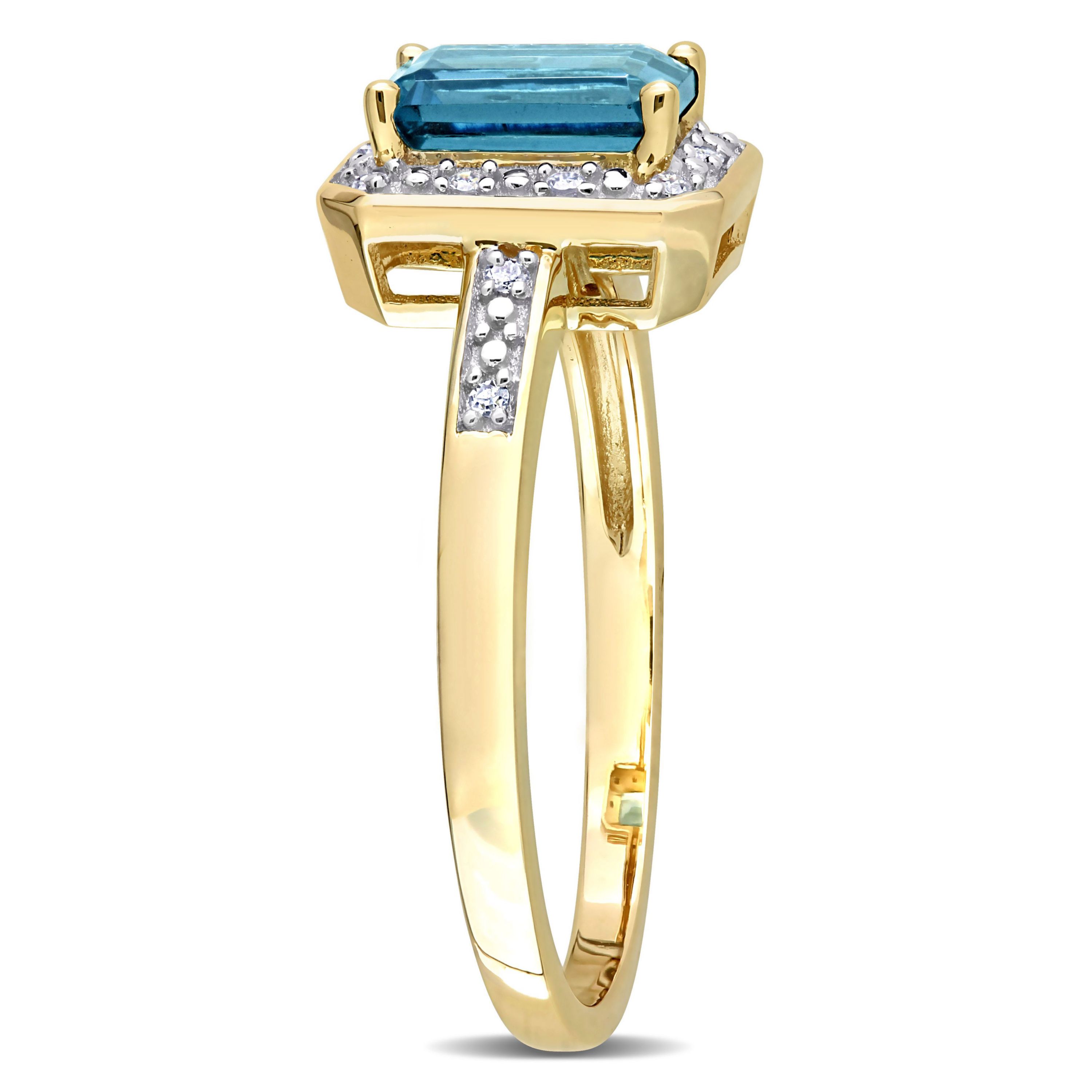London Blue Topaz and Diamond Accent Halo Ring in 14k Yellow Gold