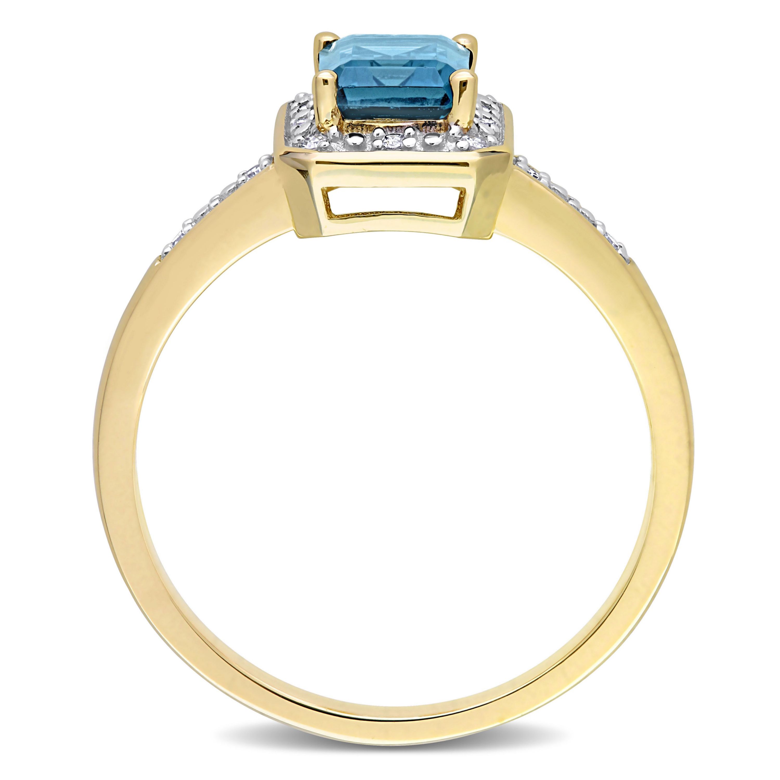 London Blue Topaz and Diamond Accent Halo Ring in 14k Yellow Gold