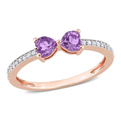 Belk & Co Heart Shaped Amethyst and 1/10 CT TW Diamond Ring in 10k Pink Gold, 5 -  0075000376981