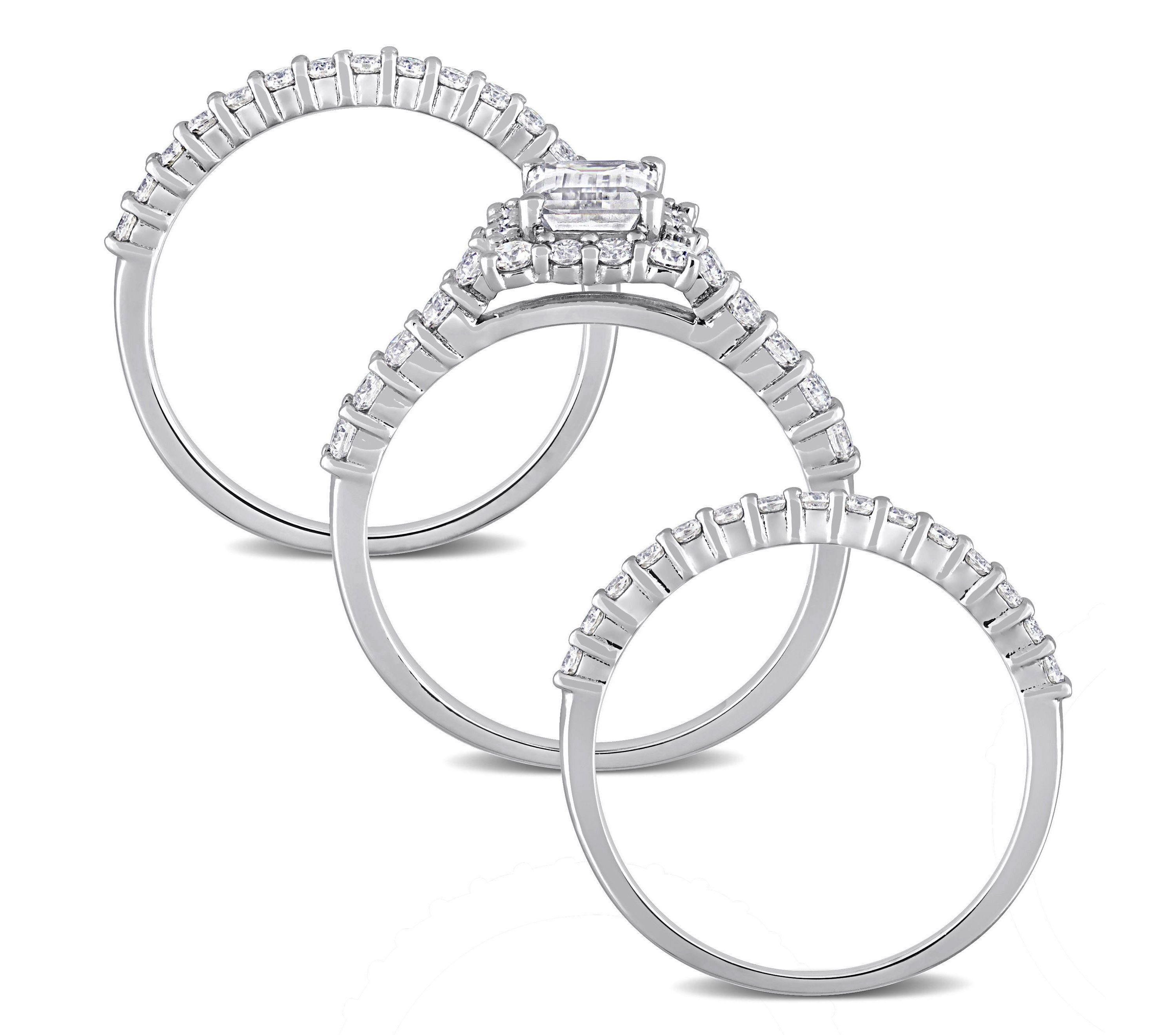 Lab Created Created Moissanite Square Halo Bridal Ring Set in Sterling Silver