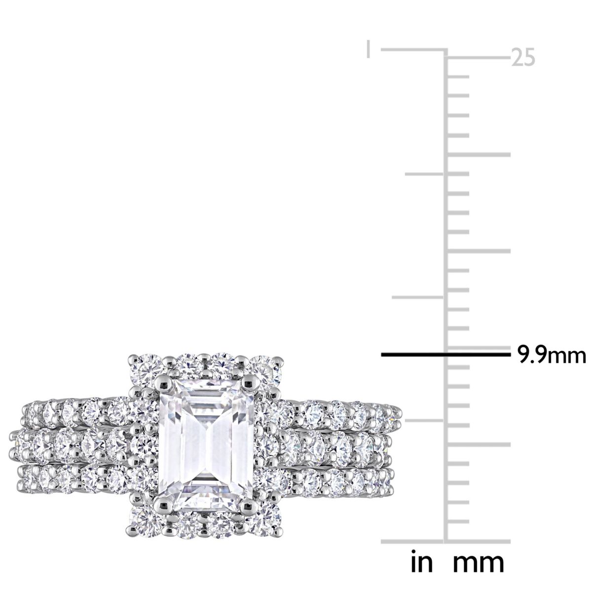 Lab Created Created Moissanite Square Halo Bridal Ring Set in Sterling Silver