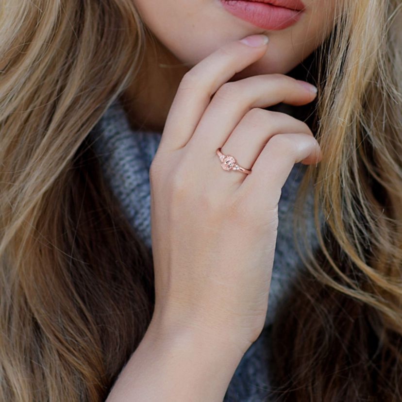 Morganite and Diamond Accent Ring in Rose Plated Sterling Silver