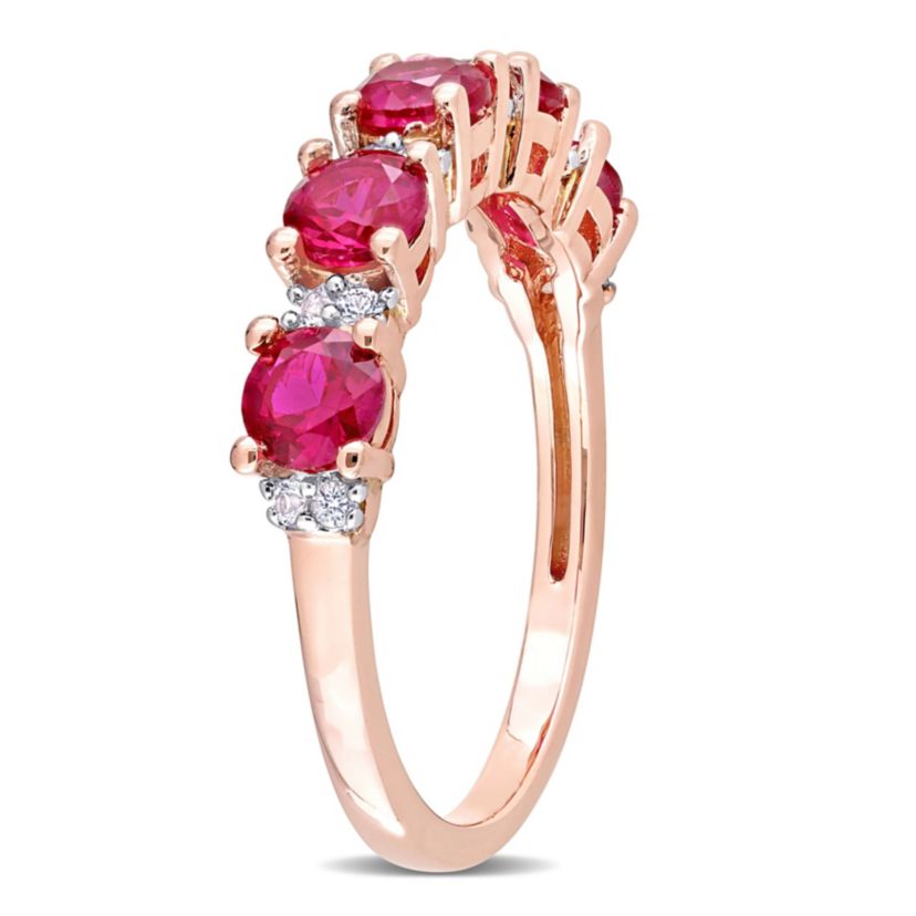 Lab Created Created Ruby and Created White Sapphire Semi Eternity Ring in Rose Gold Plated Sterling Silver