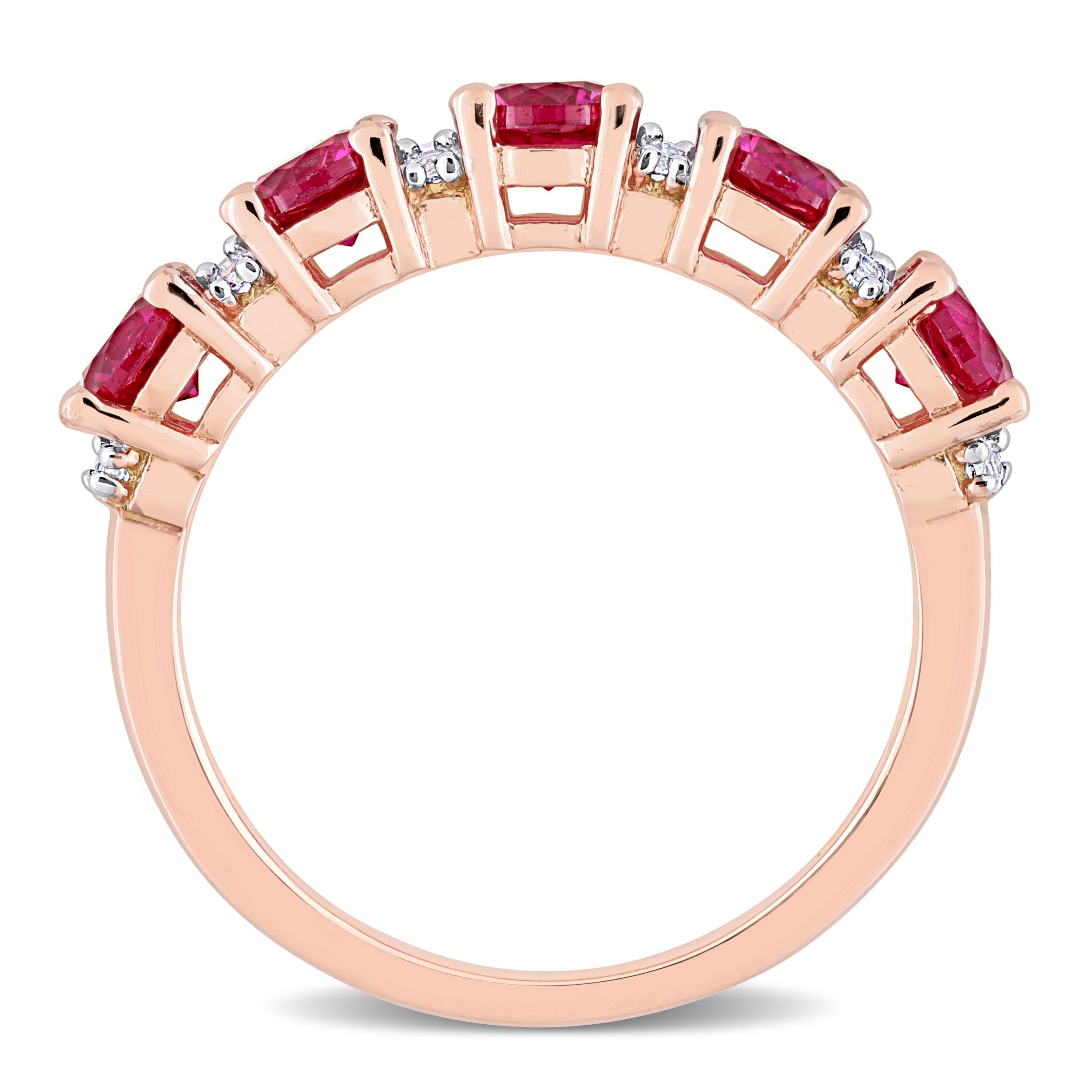 Lab Created Created Ruby and Created White Sapphire Semi Eternity Ring in Rose Gold Plated Sterling Silver