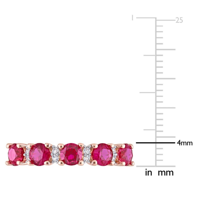 Lab Created Created Ruby and Created White Sapphire Semi Eternity Ring in Rose Gold Plated Sterling Silver