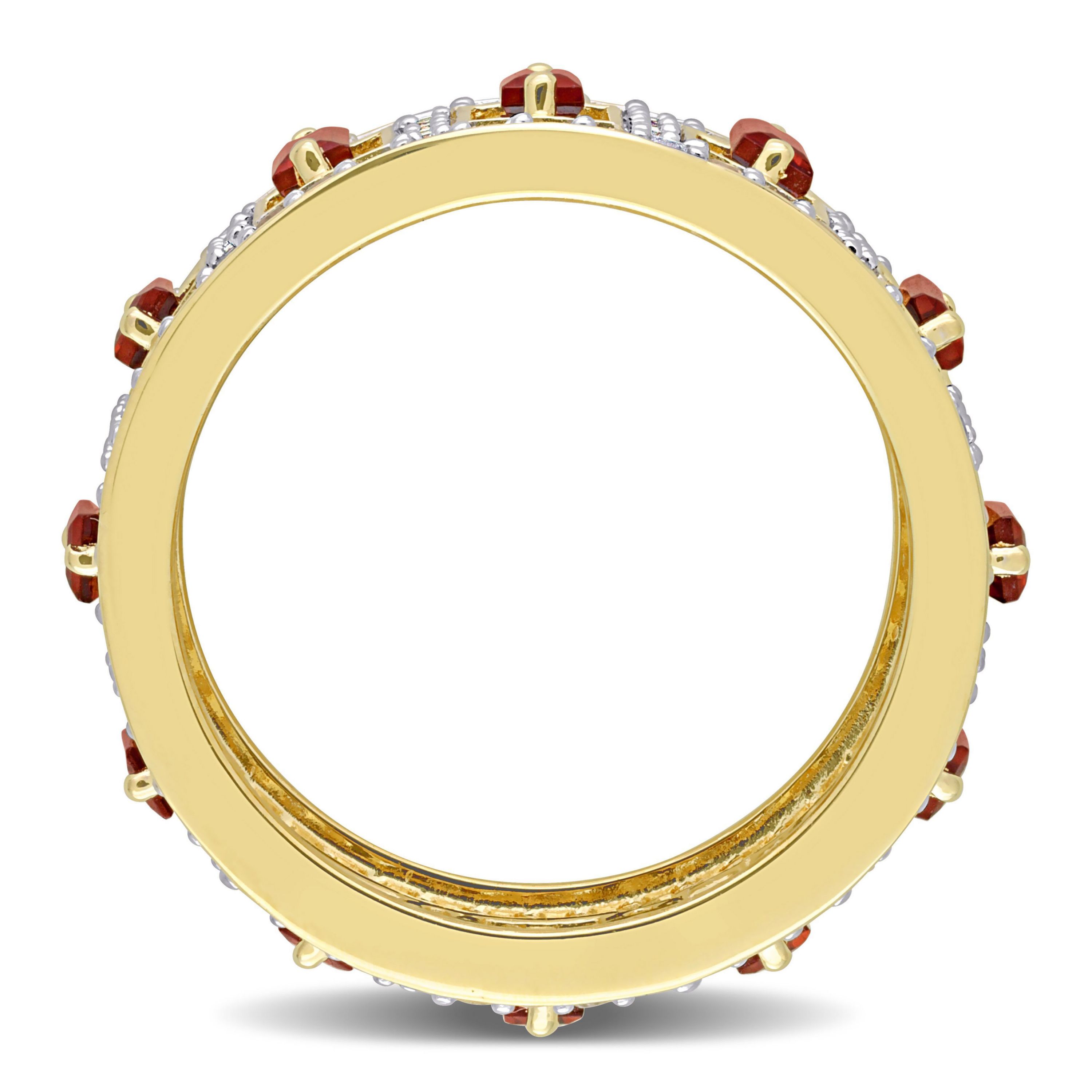 Baguette Garnet and White Topaz Eternity Ring in Yellow Plated Sterling Silver