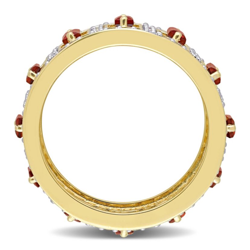 Baguette Garnet and White Topaz Eternity Ring in Yellow Plated Sterling Silver
