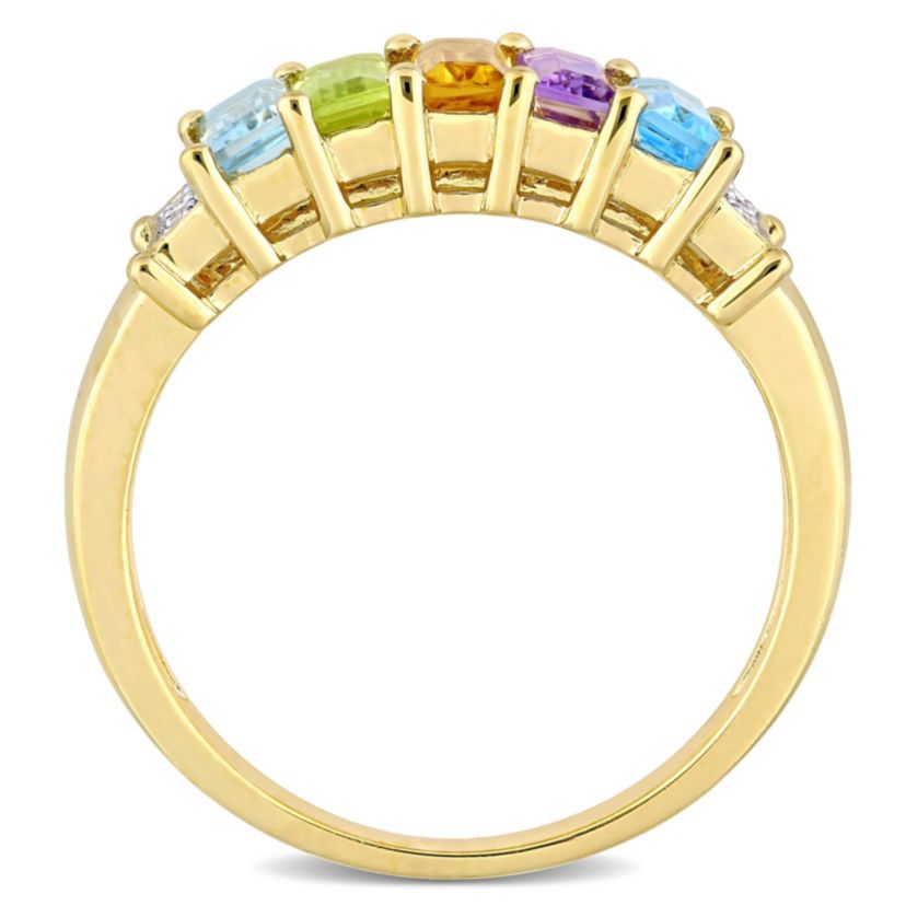 Baguette Sky-Blue Topaz Peridot Citrine Rose de France Swiss-Blue Topaz White Topaz Engagement Ring in Yellow Plated Sterling Silver