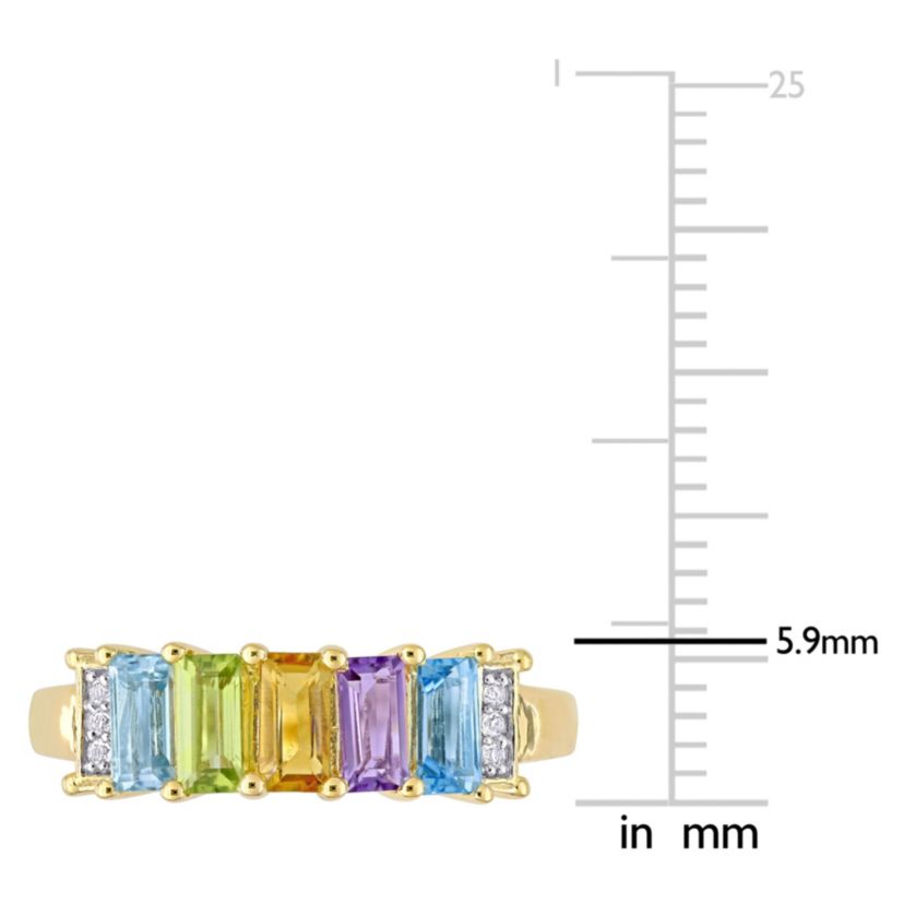 Baguette Sky-Blue Topaz Peridot Citrine Rose de France Swiss-Blue Topaz White Topaz Engagement Ring in Yellow Plated Sterling Silver